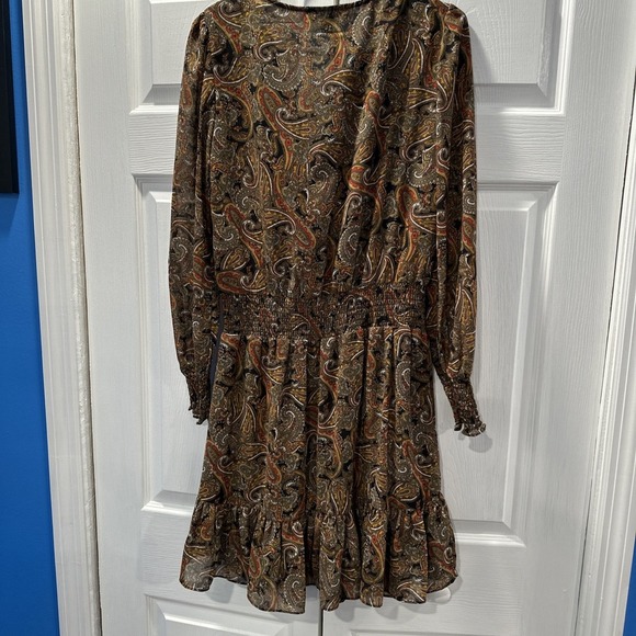 Michael Kors ‎ Dress Paisley Print Smocked Waist Ruffle Long Sleeve Sienna SZ M - Picture 6 of 6